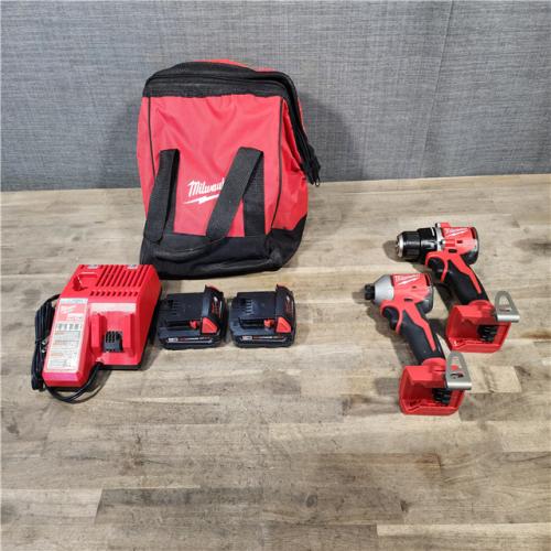 HOUSTON LOCATION - AS-IS Milwaukee M18 18V Lithium-Ion Brushless Cordless Compact Drill/Impact Combo Kit (2-Tool) W/(2) 2.0 Ah Batteries  Charger & Bag