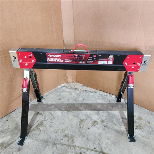 Houston Location - AS-IS Husky 25.5 in. X 42.5 W/25.5 in. to 32.5 in. H Adjustable Saw Horse and Jobsite Table with 1300 Lbs. Capacity - Appears IN NEW Condition