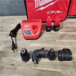 HOUSTON LOCATION - AS-IS Milwaukee M12 FUEL 12V Lithium-Ion Brushless Cordless 4-in-1 Installation 3/8 in. Drill Driver Kit with 4-Tool Heads