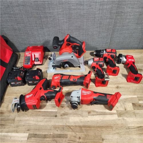 HOUSTON LOCATION - AS-IS MILWAUKEE 7 TOOL COMBO KIT W/ (2) BATTERY & CHARGER