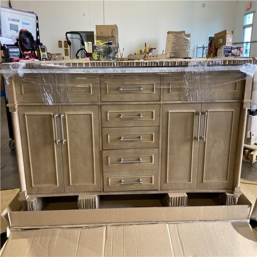 DALLLAS LOCATION - Home Decorators Collection Aberdeen 72 in. Double Sink Antique Oak Bath Vanity with Carrara Marble Top (Assembled)
