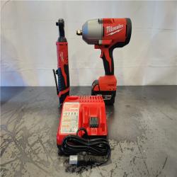 AS-IS- Milwaukee 12/18V Lithium-Ion Cordless 3/8 in. Ratchet and 1/2 in. High Torque Impact Wrench with Friction Ring Combo Kit