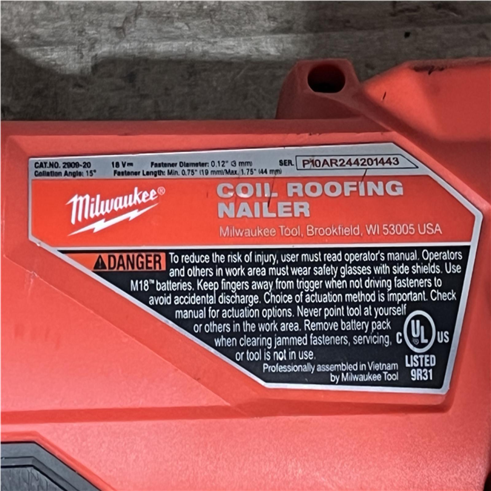 Houston Location AS-IS Milwaukee FUEL 18-Volt Lithium-Ion Brushless Cordless Coil Roofing Nailer (Tool Only)