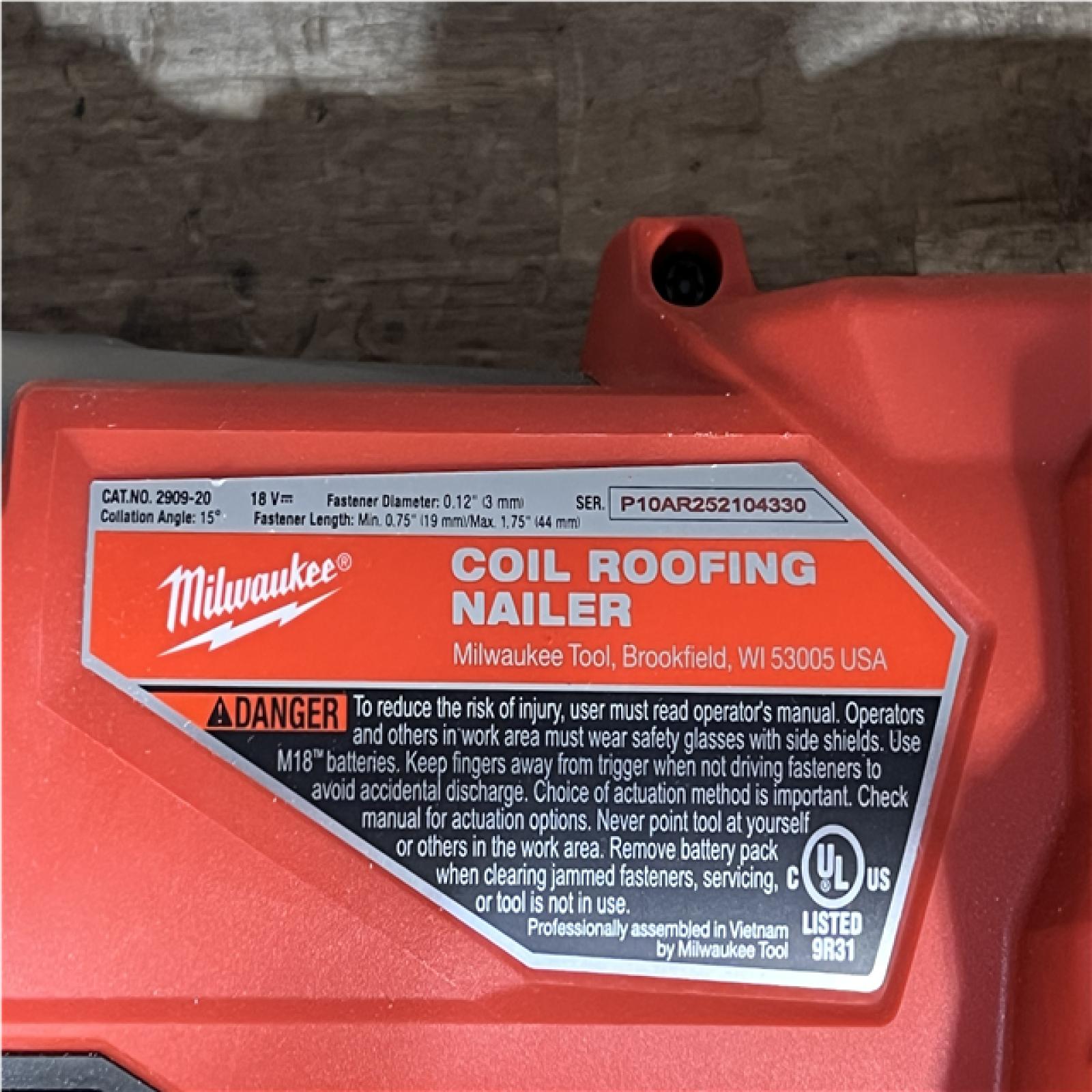 Houston Location AS-IS Milwaukee FUEL 18-Volt Lithium-Ion Brushless Cordless Coil Roofing Nailer (Tool Only)