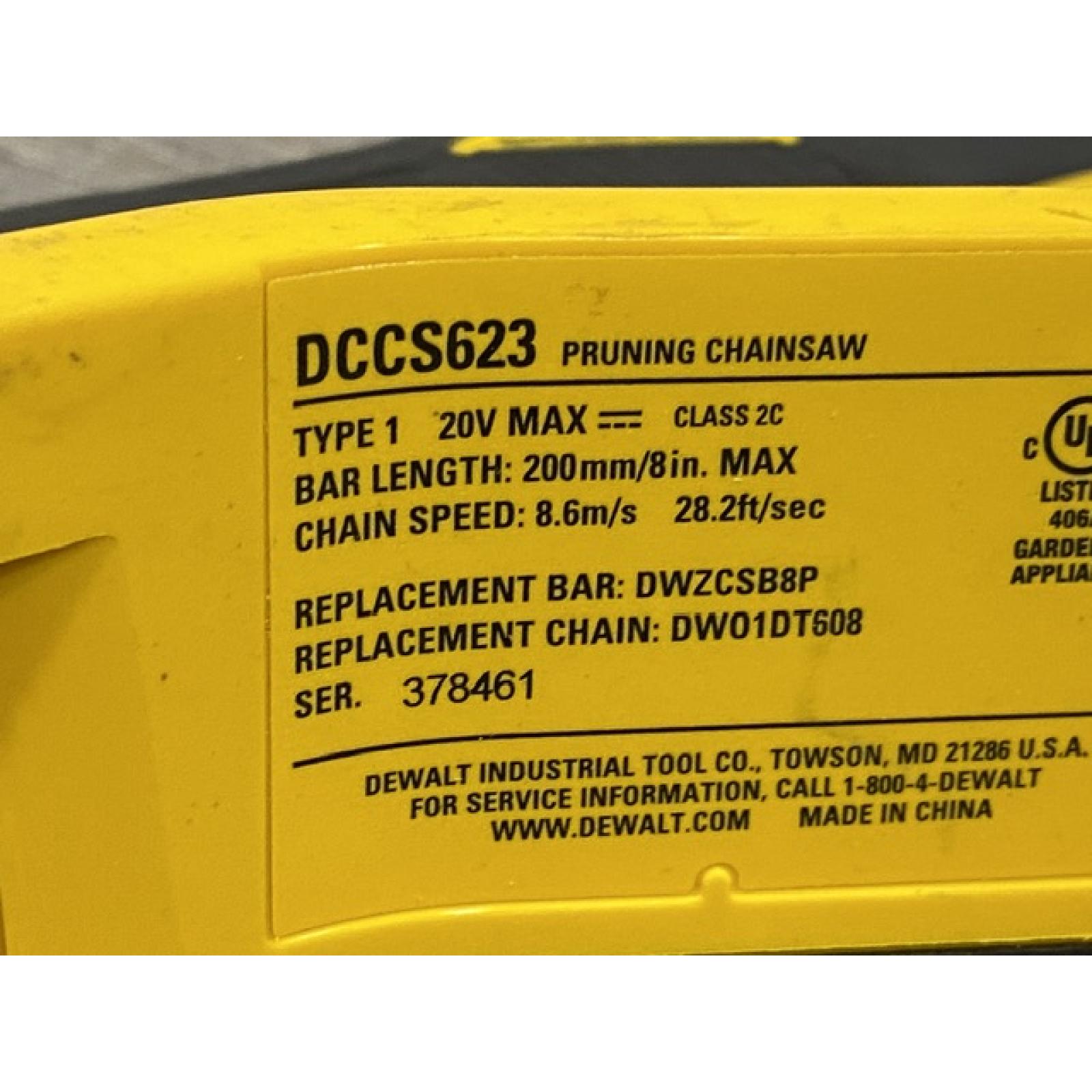 AS-IS DEWALT 20V MAX 8 in. Brushless Cordless Battery Powered Pruning Chainsaw (Tool Only)