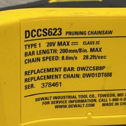AS-IS DEWALT 20V MAX 8 in. Brushless Cordless Battery Powered Pruning Chainsaw (Tool Only)