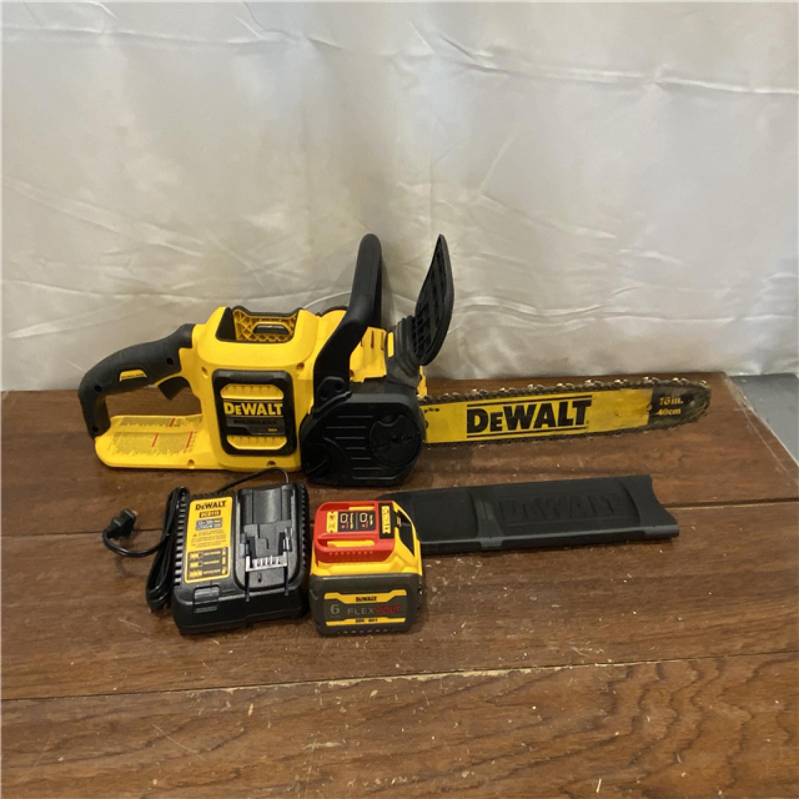AS-IS DEWALT  FLEXVOLT 60V MAX 16in. Brushless Cordless Battery Powered Chainsaw Kit with (1) FLEXVOLT 2 Ah Battery & Charger