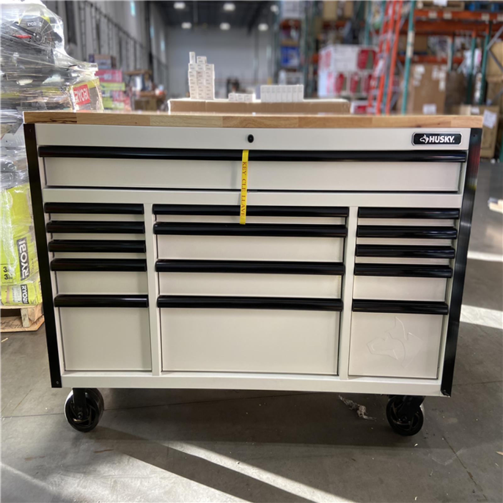 DALLAS LOCATION - Husky Tool Storage 61 in. W x 23 in. D Heavy Duty White Mobile Workbench Tool Chest