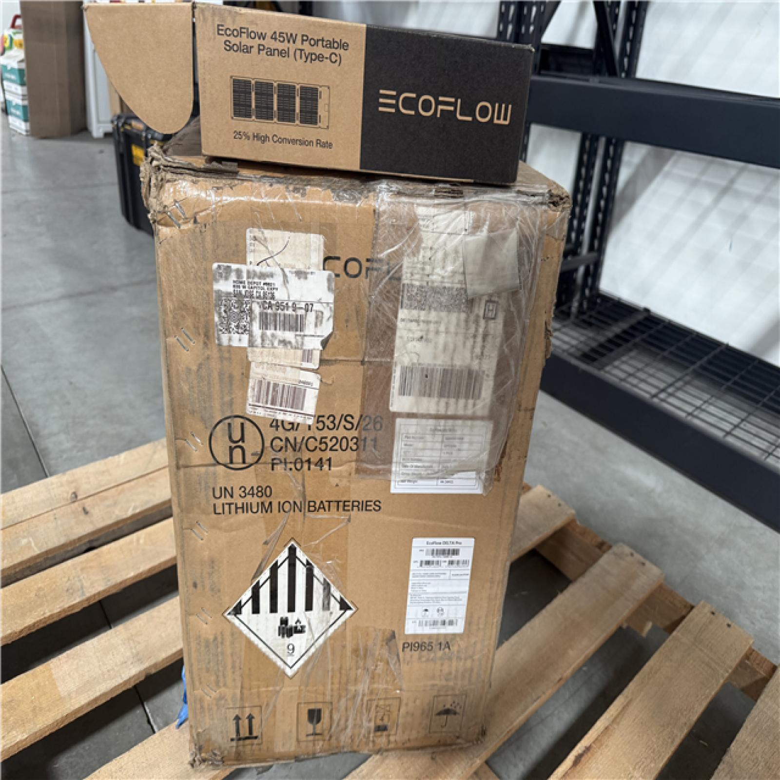 CALIFORNIA AS-IS ECOFLOW DELTA PRO & 45W SOLAR PANEL & 60W SOLAR PANEL HOME IMPROVEMENT PALLET