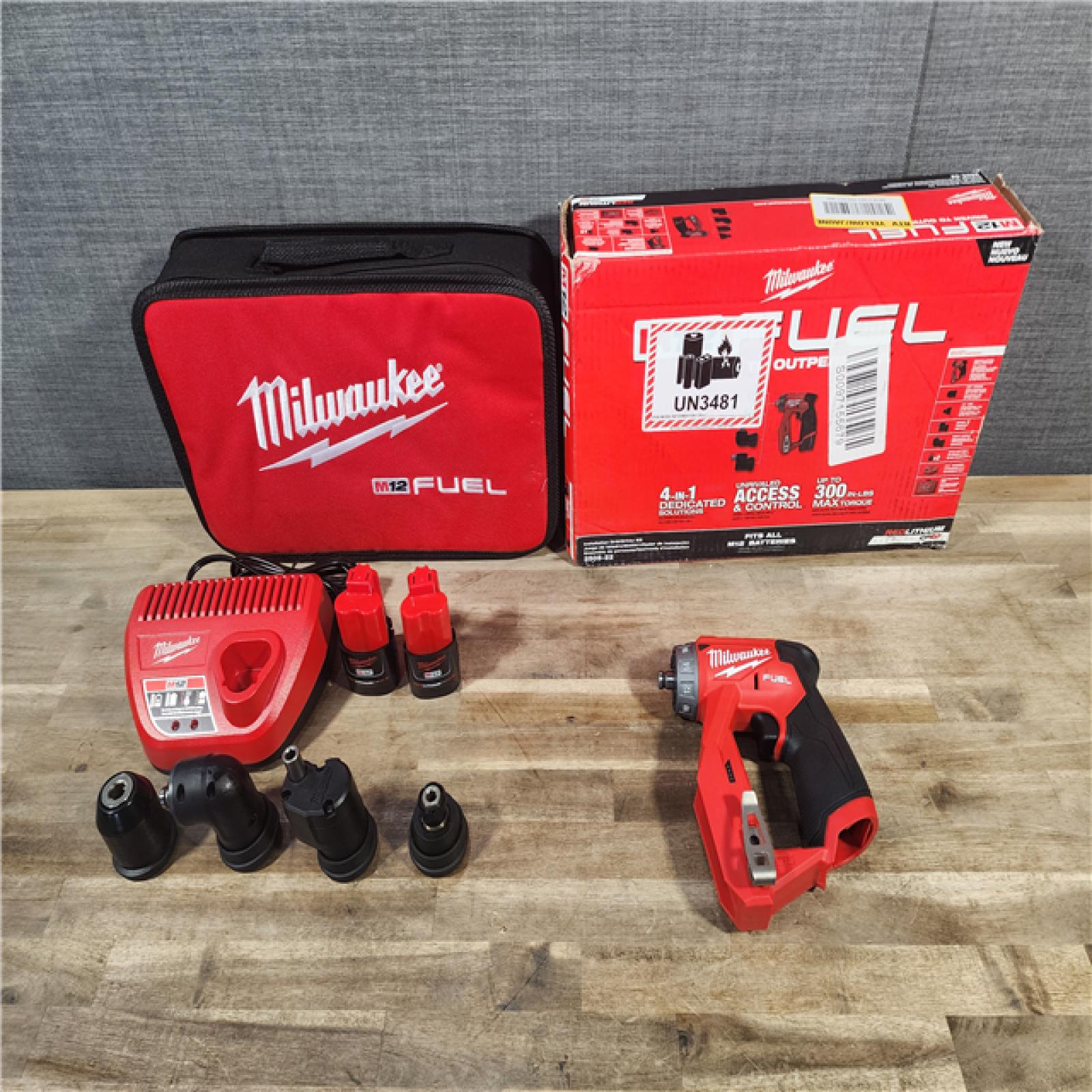 HOUSTON LOCATION - AS-IS (APPEARS LIKE NEW) Milwaukee M12 FUEL 12V Lithium-Ion Brushless Cordless 4-in-1 Installation 3/8 in. Drill Driver Kit with 4-Tool Heads