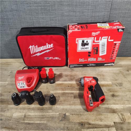 HOUSTON LOCATION - AS-IS (APPEARS LIKE NEW) Milwaukee M12 FUEL 12V Lithium-Ion Brushless Cordless 4-in-1 Installation 3/8 in. Drill Driver Kit with 4-Tool Heads