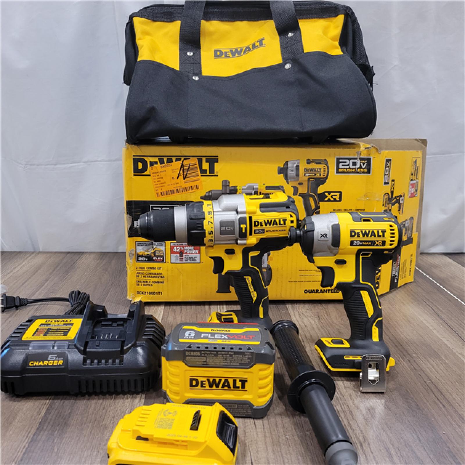 AS-IS DEWALT 20V MAX Cordless Brushless Hammer Drill/Driver 2 Tool Combo Kit with FLEXVOLT ADVANTAGE