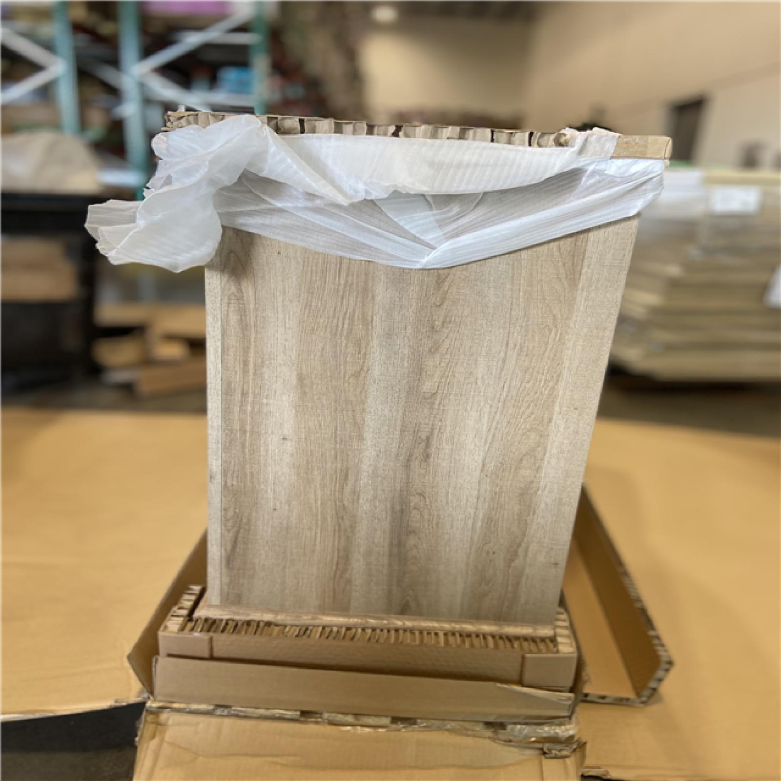 DALLAS LOCATION - Home Decorators Collection Doveton 60 in. Double Sink Freestanding Weathered Tan Bath Vanity with White Engineered Marble Top (Assembled)