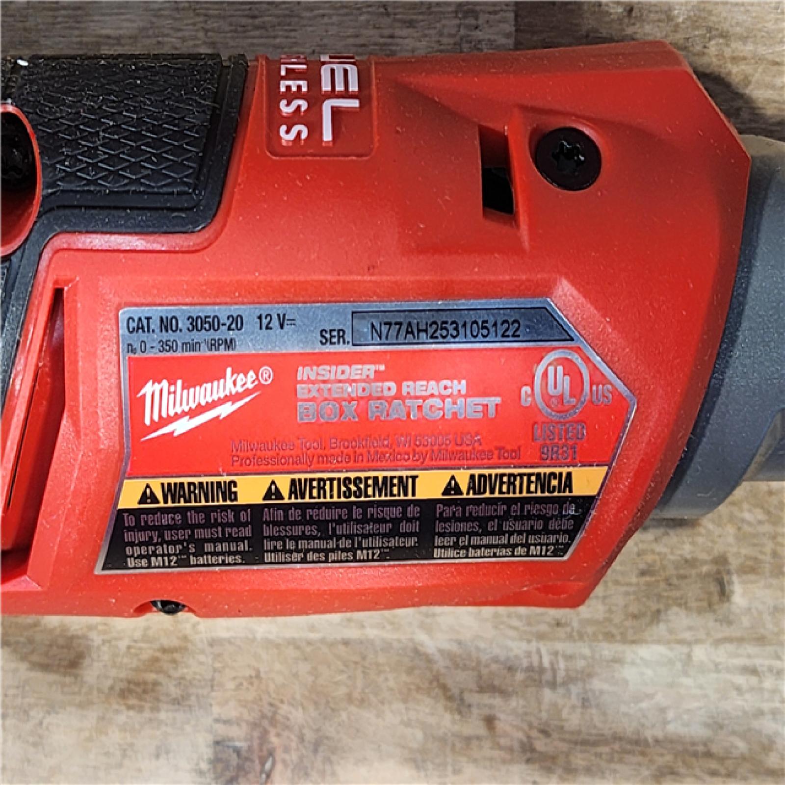 HOUSTON LOCATION - AS-IS Milwaukee FUEL INSIDER 12V Lithium-Ion Brushless Cordless 1/4 in. - 3/8 in. Extended Reach Box Ratchet (Tool-Only)