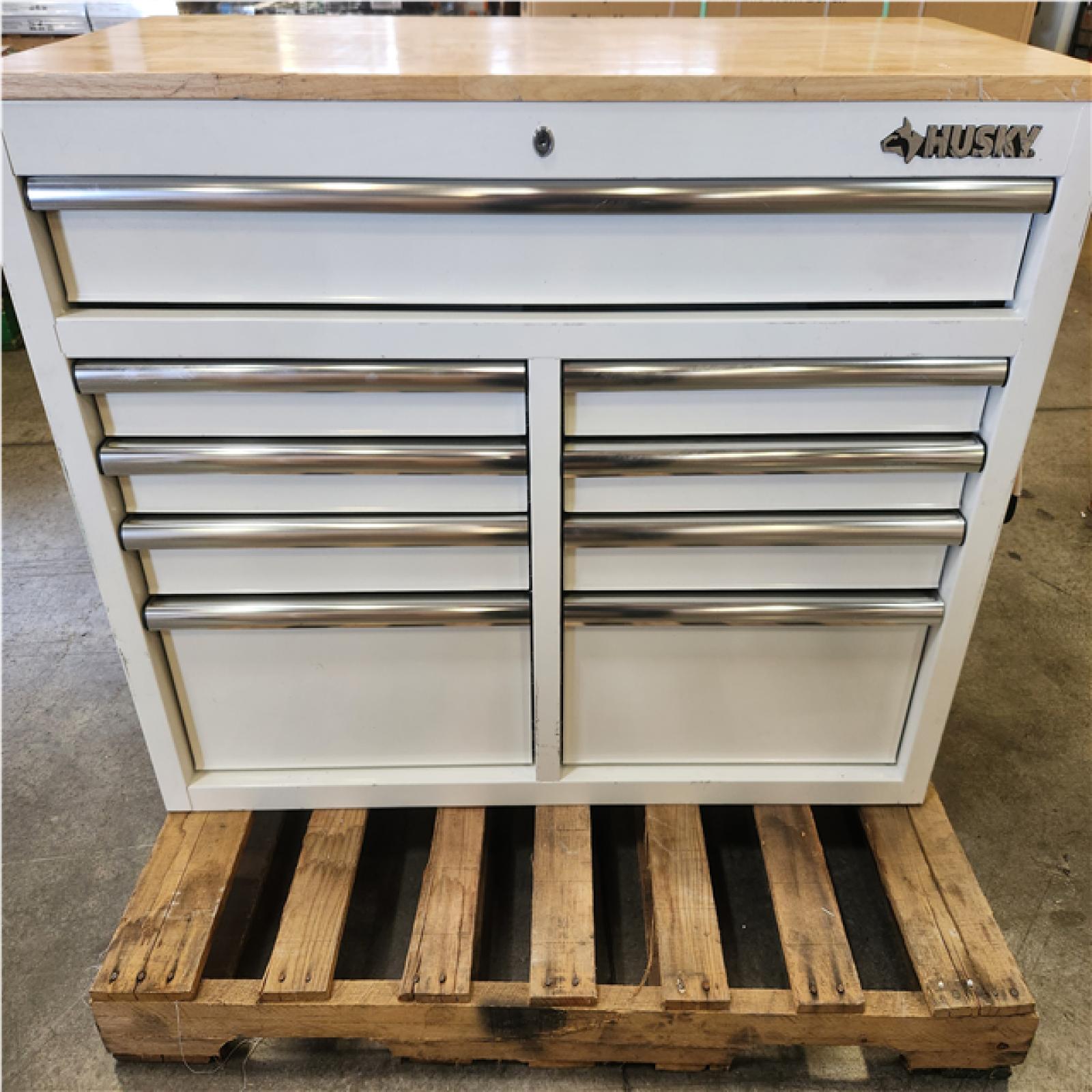 Phoenix LIKE NEW Husky Tool Storage 46 in. W x 18 in. D 9-Drawer Gloss White Mobile Workbench Cabinet