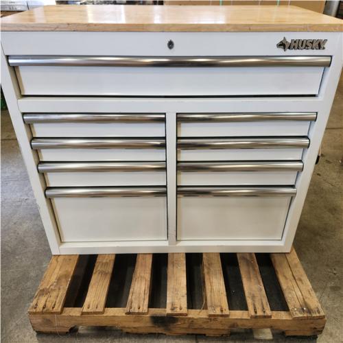 Phoenix LIKE NEW Husky Tool Storage 46 in. W x 18 in. D 9-Drawer Gloss White Mobile Workbench Cabinet