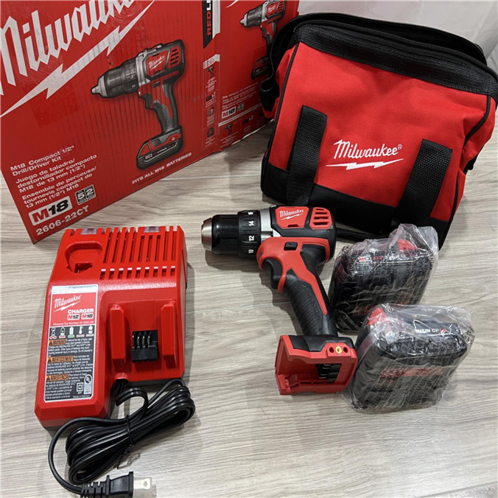 AS-IS Milwaukee 18V Lithium-Ion Cordless 1/2 in. Drill Driver Kit