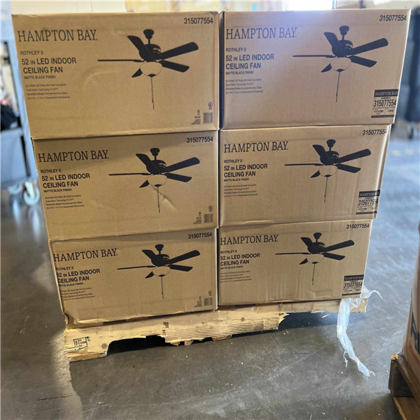 DALLAS LOCATION -  Hampton Bay Rothley II 52 in. Indoor LED Matte Black Ceiling Fan with Light Kit PALLET -(18 UNITS)