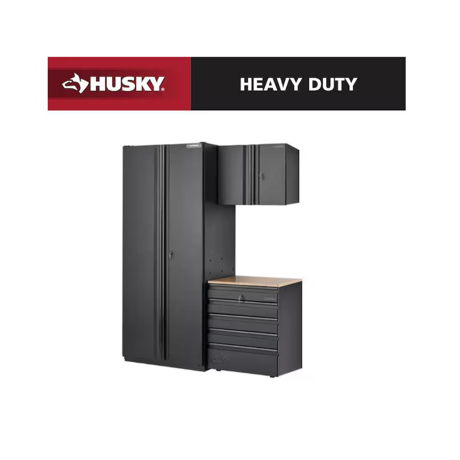DALLAS LOCATION - Husky 3-Piece Heavy Duty Welded Steel Garage Storage System in Black (64 in. W x 81 in. H x 24 in. D)