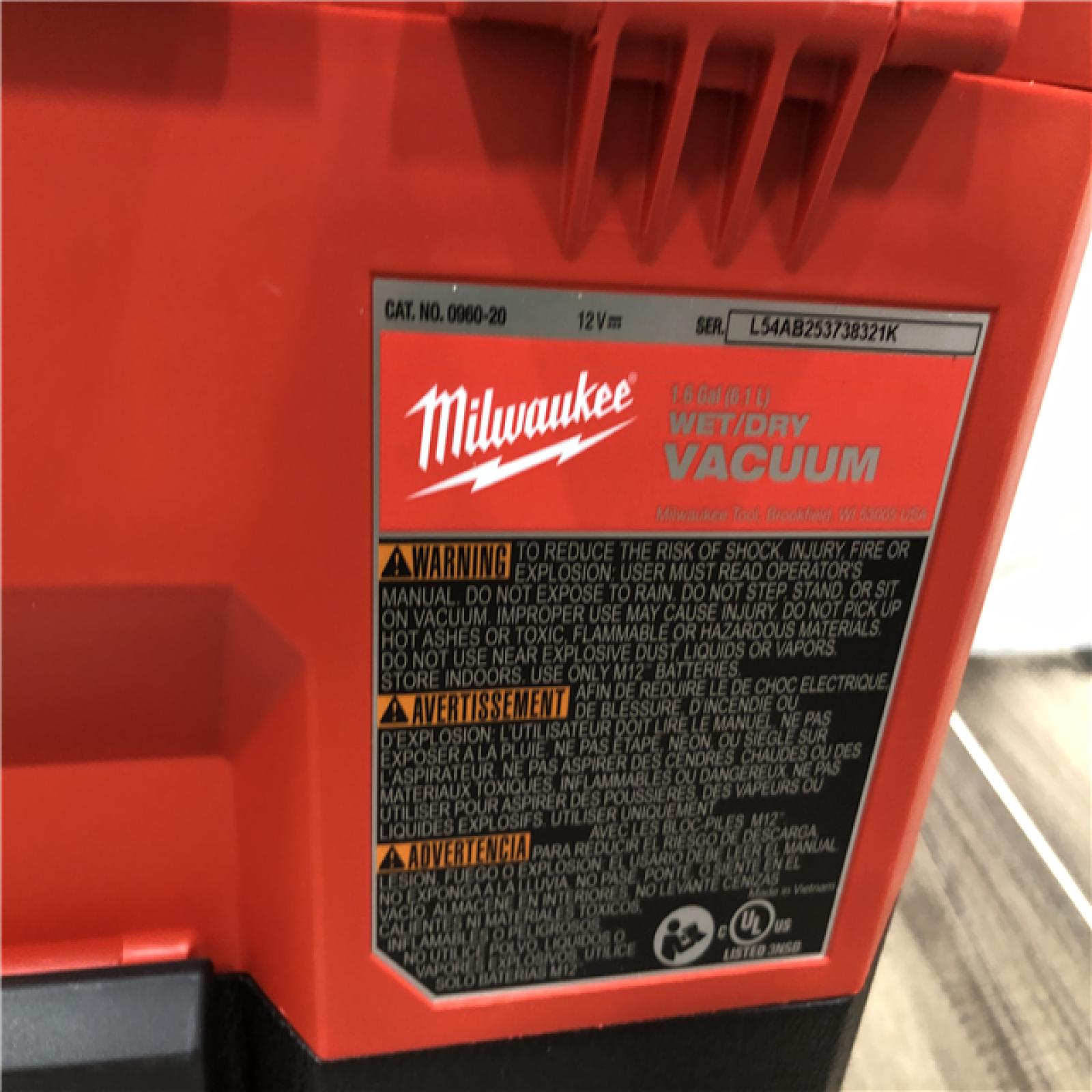 AS-IS Milwaukee  FUEL 12-Volt Lithium-Ion Cordless 1.6 Gal. Wet/Dry Vacuum (Vacuum-Only)