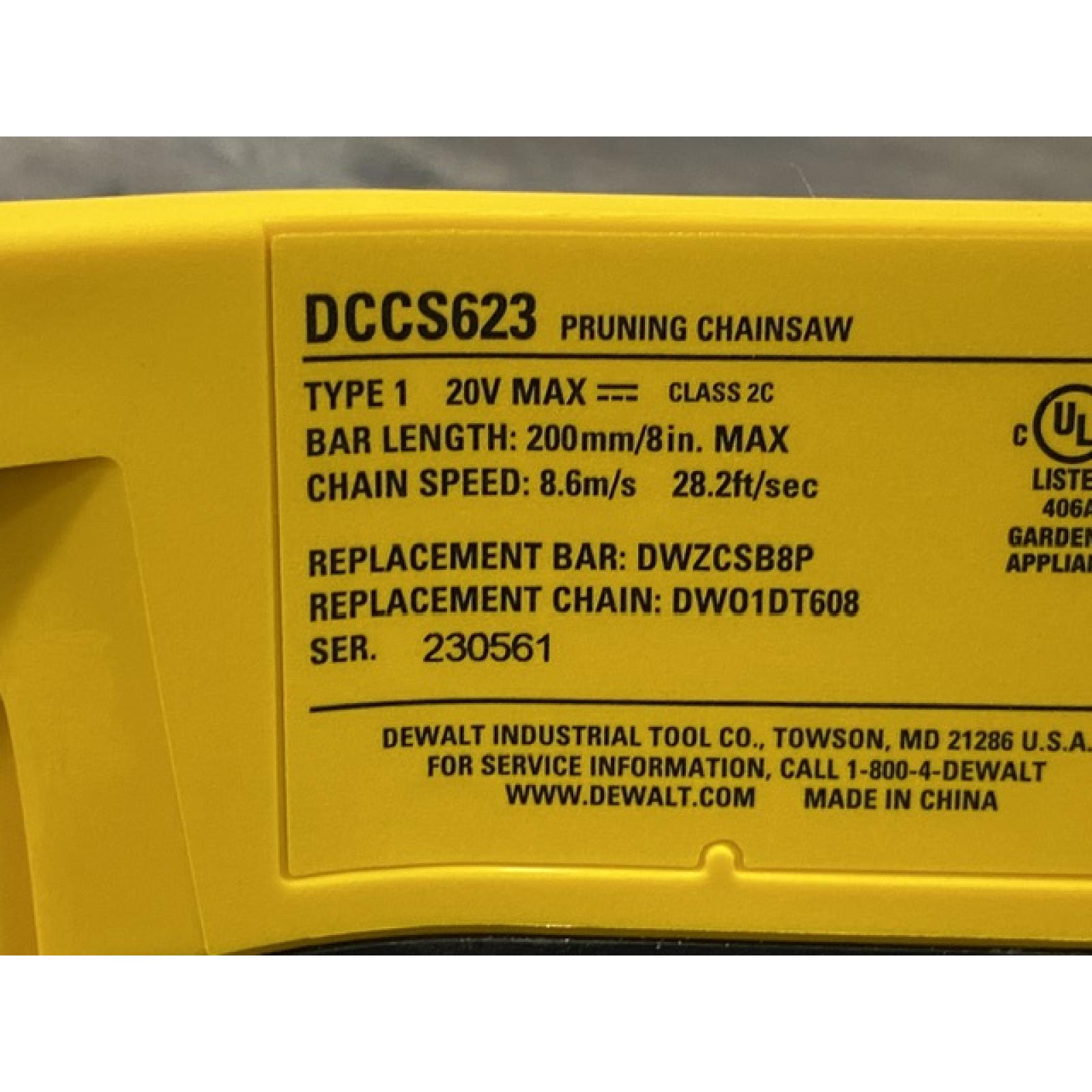 AS-IS DEWALT 20V MAX 8 in. Brushless Cordless Battery Powered Pruning Chainsaw (Tool Only)