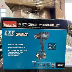 NEW! - Makita 1.5 Ah 18V LXT Lithium-Ion Compact Cordless 1/2 in. Variable Speed Driver Drill Kit with Tool Bag