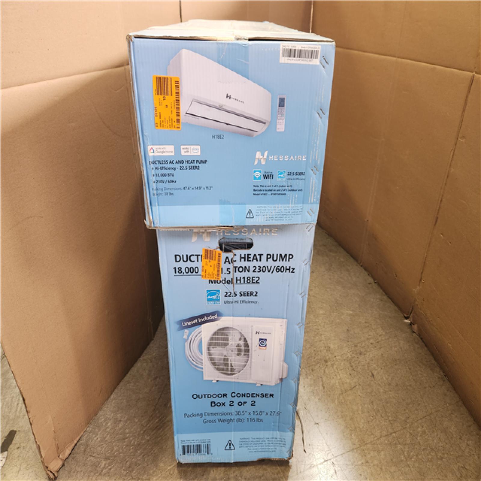 Phoenix NEW Hessaire DIY 21 SEER2 18 000 BTU WiFi 1.5-Ton Ductless Mini Split Air Conditioner  Heat Pump  Variable Speed Inverter-208V/230V (SEALED)