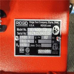 HOUSTON LOCATION - AS-IS RIDGID K-400 Drain Cleaning Snake Auger 120-Volt Drum Machine with C-32IW 3/8 in. X 75 Ft. Cable + 4-Piece Tool Set & Gloves