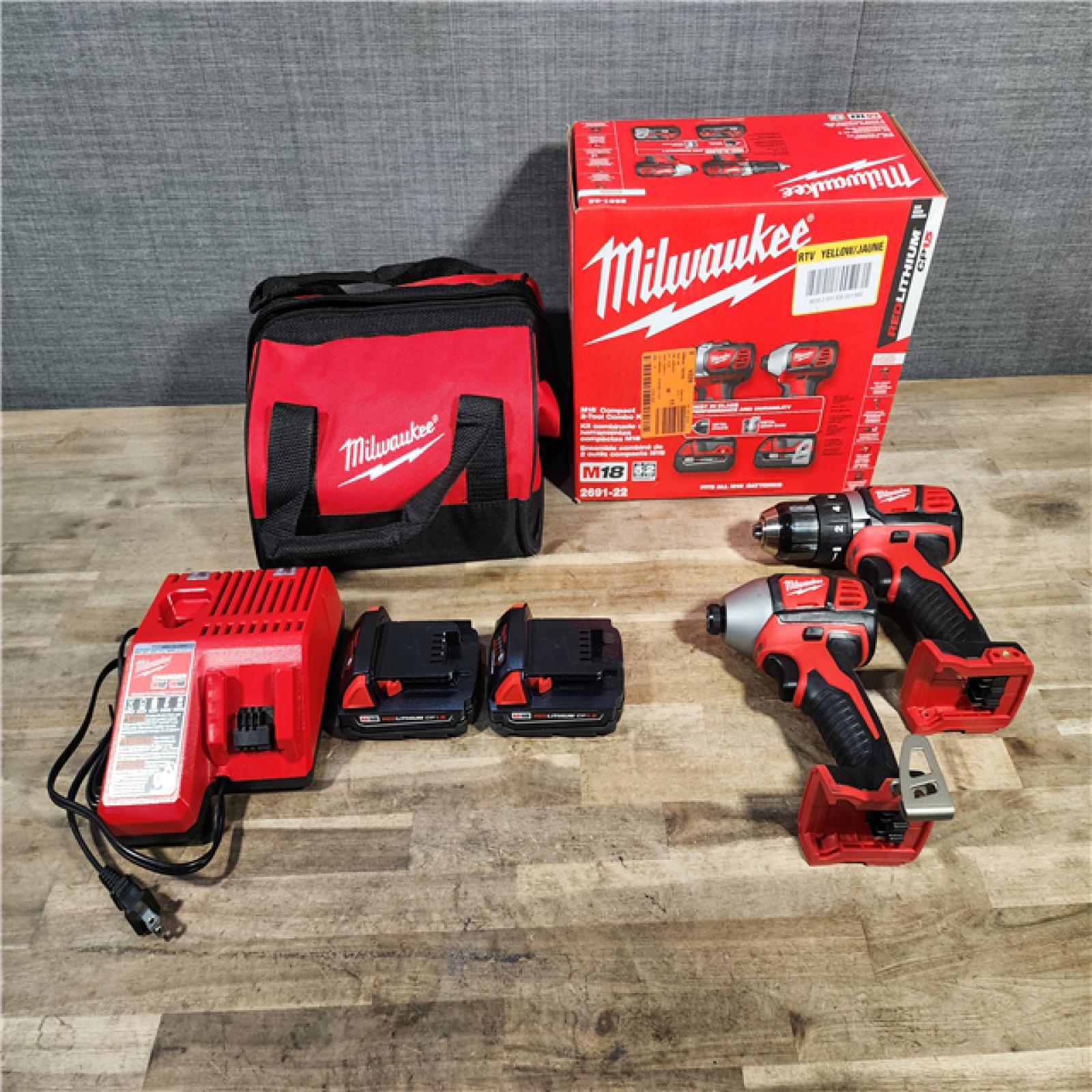 HOUSTON LOCATION - AS-IS Milwaukee 18V Cordless Brushed 2-Tool Drill/Driver and Impact Driver Kit