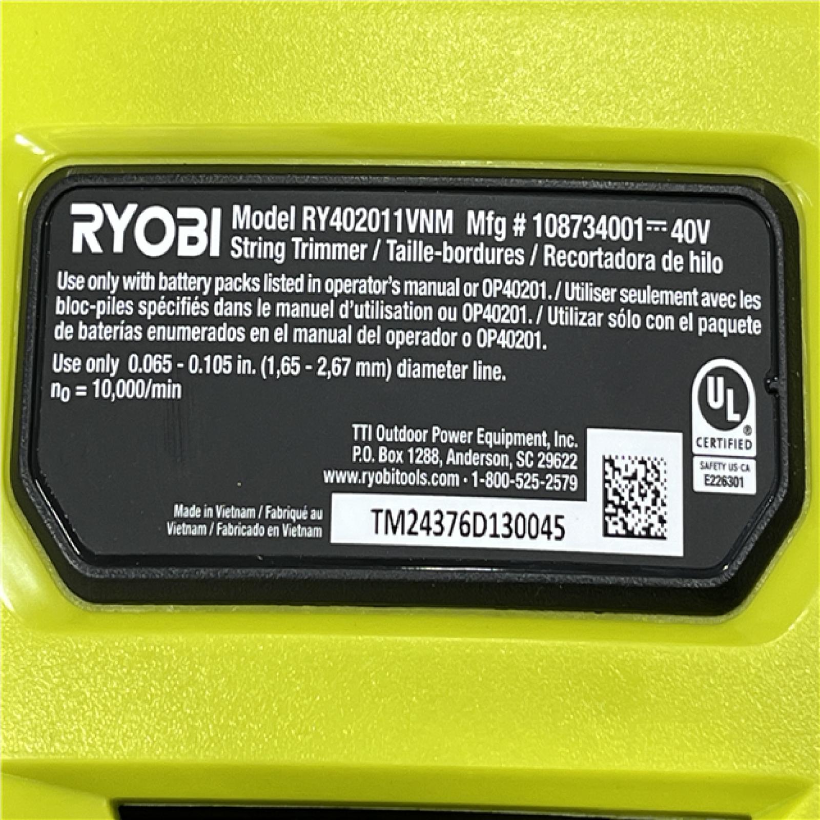 AS-IS RYOBI 40V HP Brushless Whisper Series 17 in. Cordless Battery Carbon Fiber Shaft String Trimmer Kit