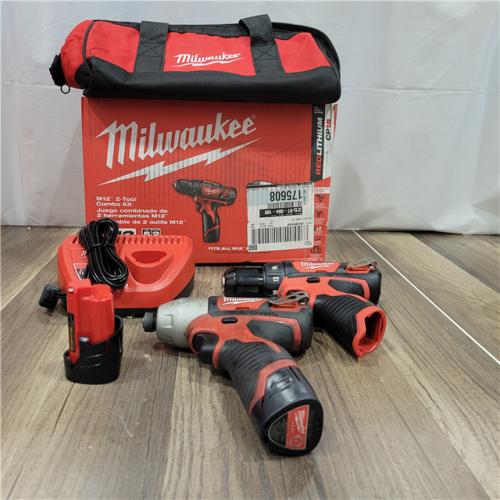 AS-IS Milwaukee    M12 12V Lithium-Ion Cordless Drill Driver/Impact Driver Combo Kit with Two 1.5Ah Batteries, Charger and Bag (2-Tool)