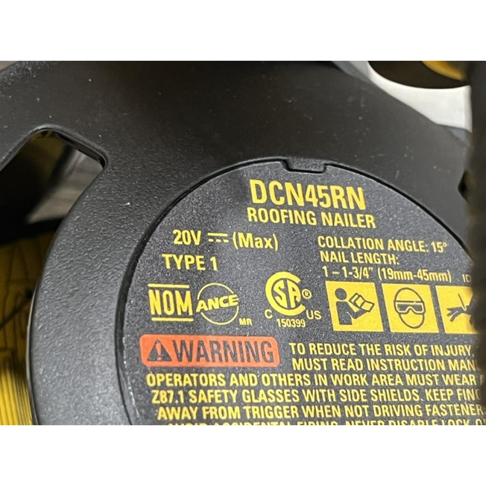 AS-IS DEWALT 20V MAX Lithium-Ion 15-Degree Electric Cordless Roofing Nailer Kit