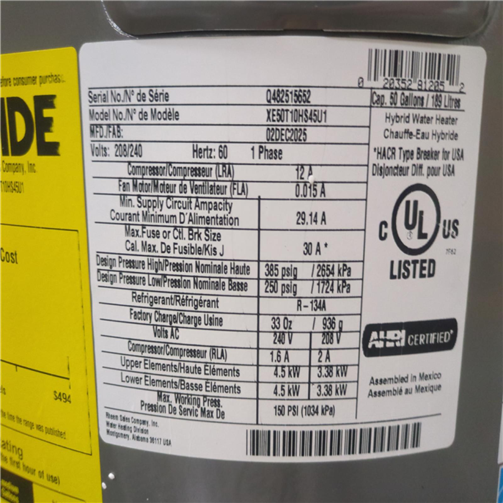 California AS-IS Rheem Water Heater