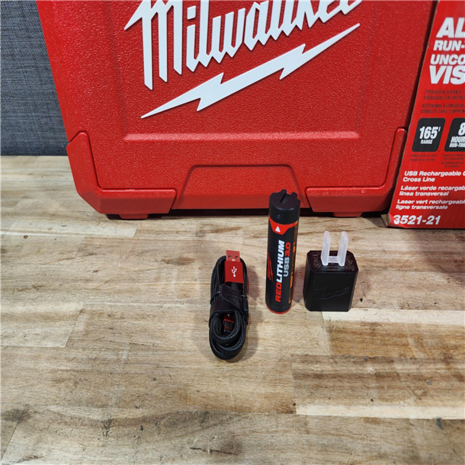 HOUSTON LOCATION - AS-IS (APPEARS LIKE NEW) Milwaukee 100 ft. REDLITHIUM Lithium-Ion USB Green Rechargeable Cross Line Laser Level with Charger