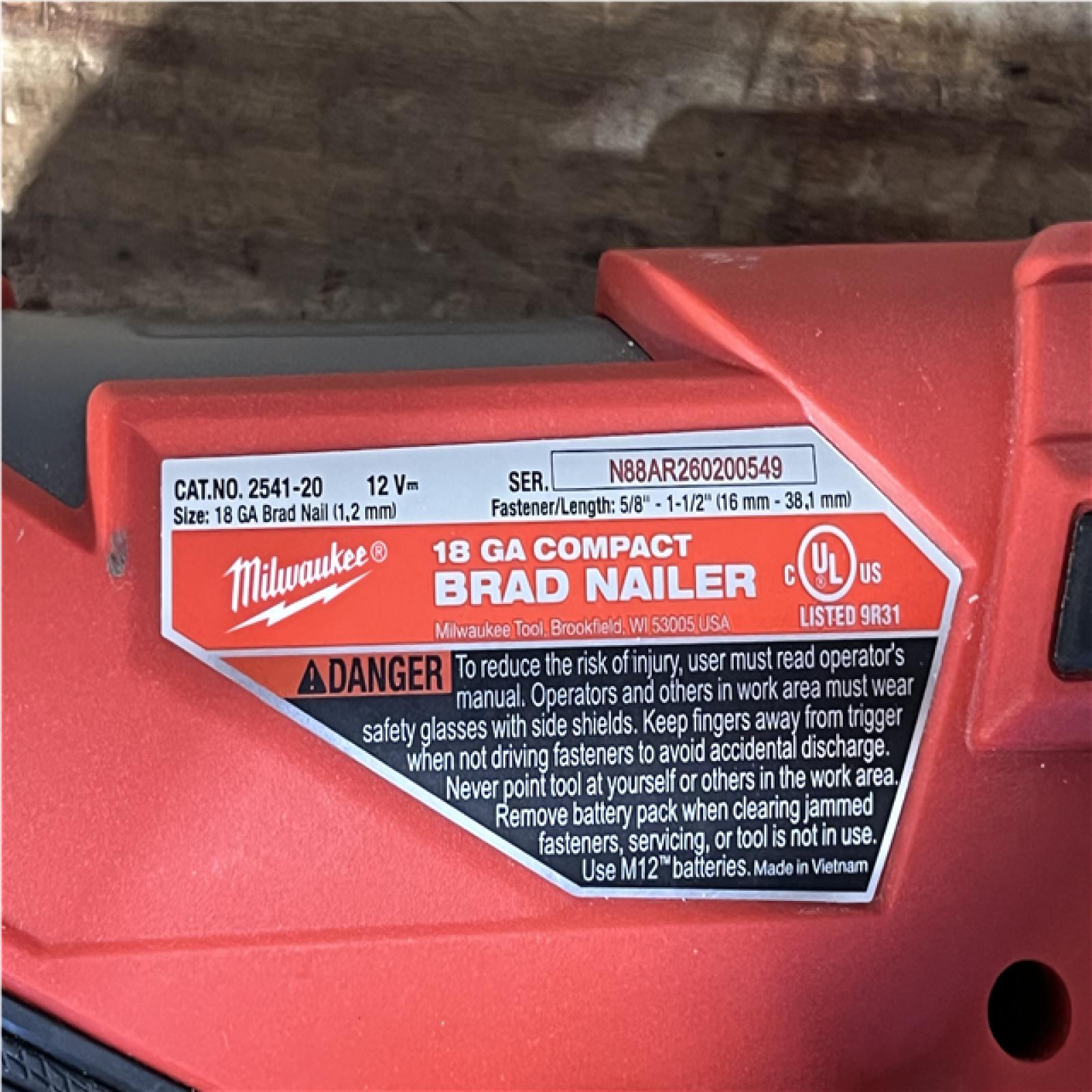 Houston Location AS-IS Milwaukee FUEL 12-Volt Lithium-Ion Brushless Cordless 18-Gauge 1-1/2 in. Compact Brad Nailer (Tool Only)