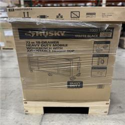 DALLAS LOCATION - Husky 72 in. W x 24 in. D Heavy Duty 18-Drawer Mobile Workbench Cabinet with Adjustable-Height Hardwood Top in Matte Black