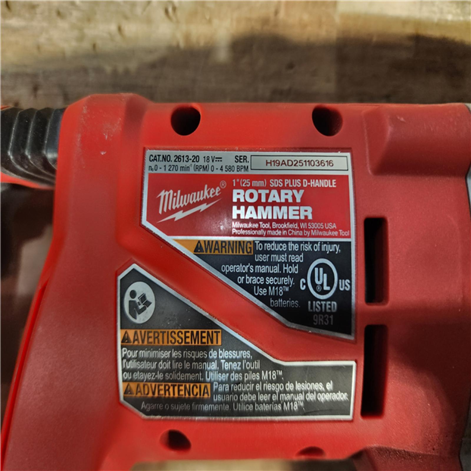 HOUSTON LOCATION - AS - IS Milwaukee 18V Lithium-Ion Brushless Cordless 1 in. SDS-Plus D-Handle Rotary Hammer (Tool-Only)
