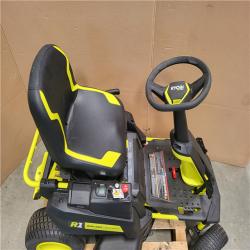 CALIFORNIA AS-IS RYOBI R1 80 HP BRUSHLESS LITHIUM BATTERY CORLESS ELETRIC 30 IN. RIDING LAWN MOWER W/ CHARGER