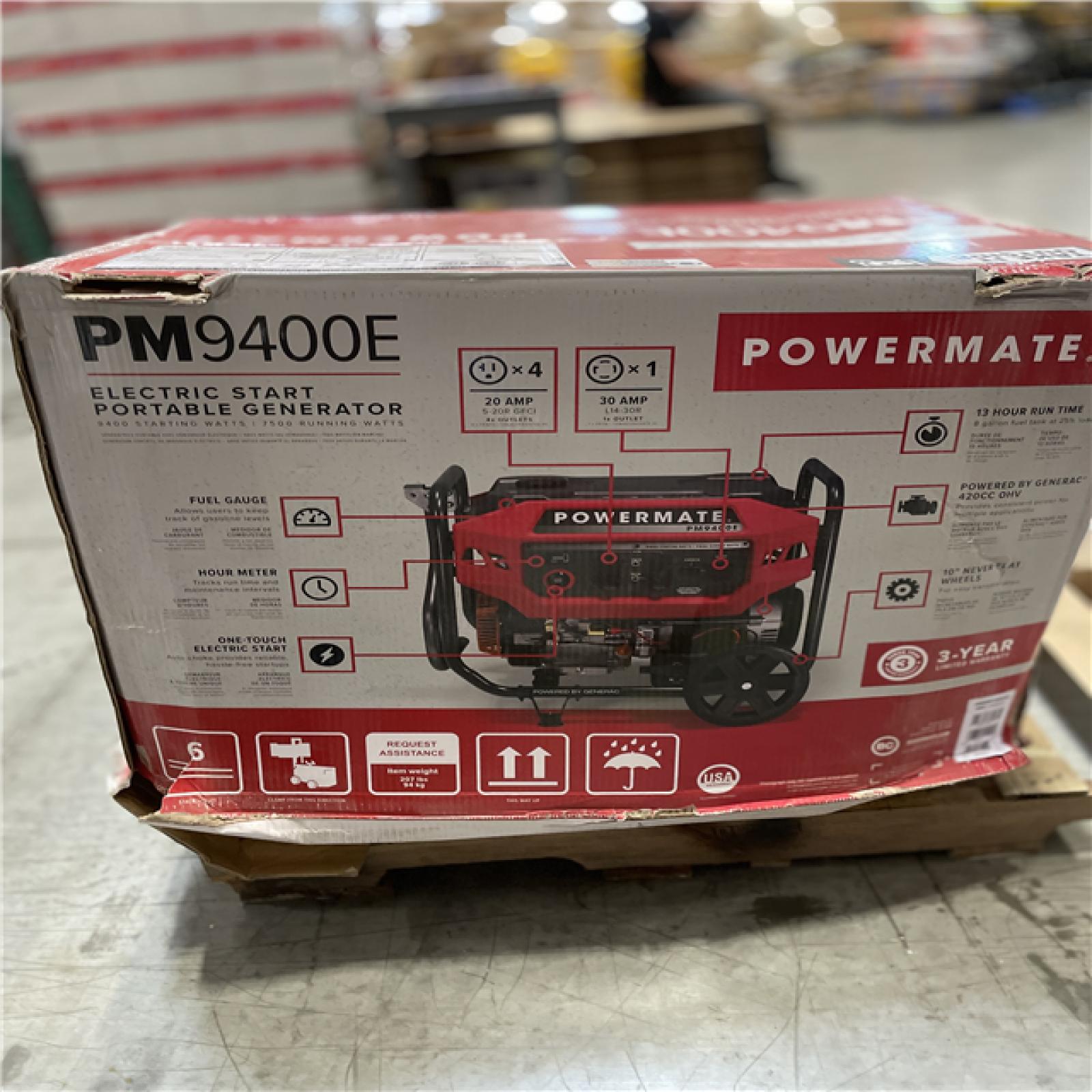 DALLAS LOCATION - AS-IS Powermate PM9400E 7500 Running Watt Electric Start Gasoline Powered Portable Generator 49 ST/CSA	