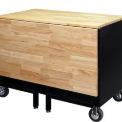 DALLAS LOCATION-  HUSKY 46 in. W x 51 in. D Mobile Workbench Cabinet  W/ Full Length Extension Table (GLOSS BLACK/WOOD TOP)