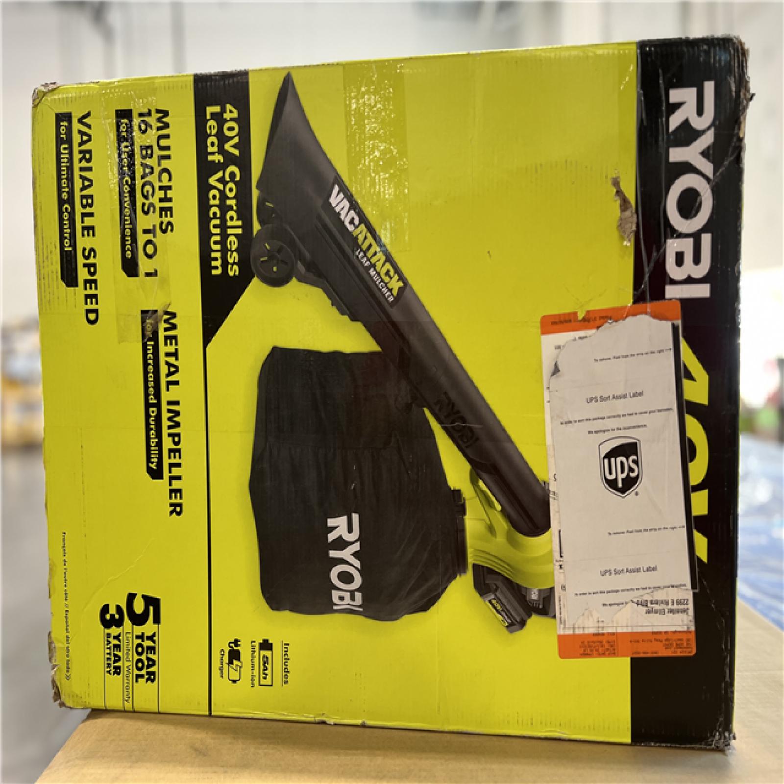 NEW! - RYOBI 40V Vac Attack Cordless Leaf Vacuum/Mulcher with 5.0 Ah Battery and Charger