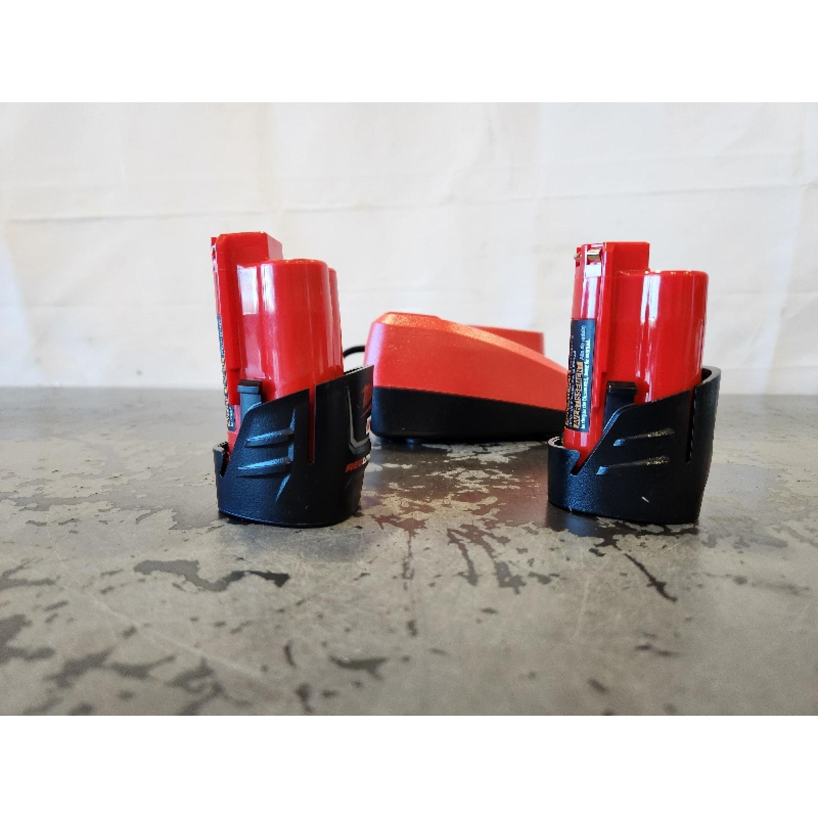 AS-IS- Milwaukee M12 12V Lithium-Ion Compact 2.0 Ah Battery Pack (2-Pack) Starter Kit with Charger