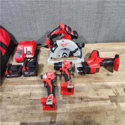 HOUSTON LOCATION - AS-IS Milwaukee M18 18-Volt Lithium-Ion Brushless Cordless Combo Kit (4-Tool) with 2-Batteries, 1-Charger and Tool Bag