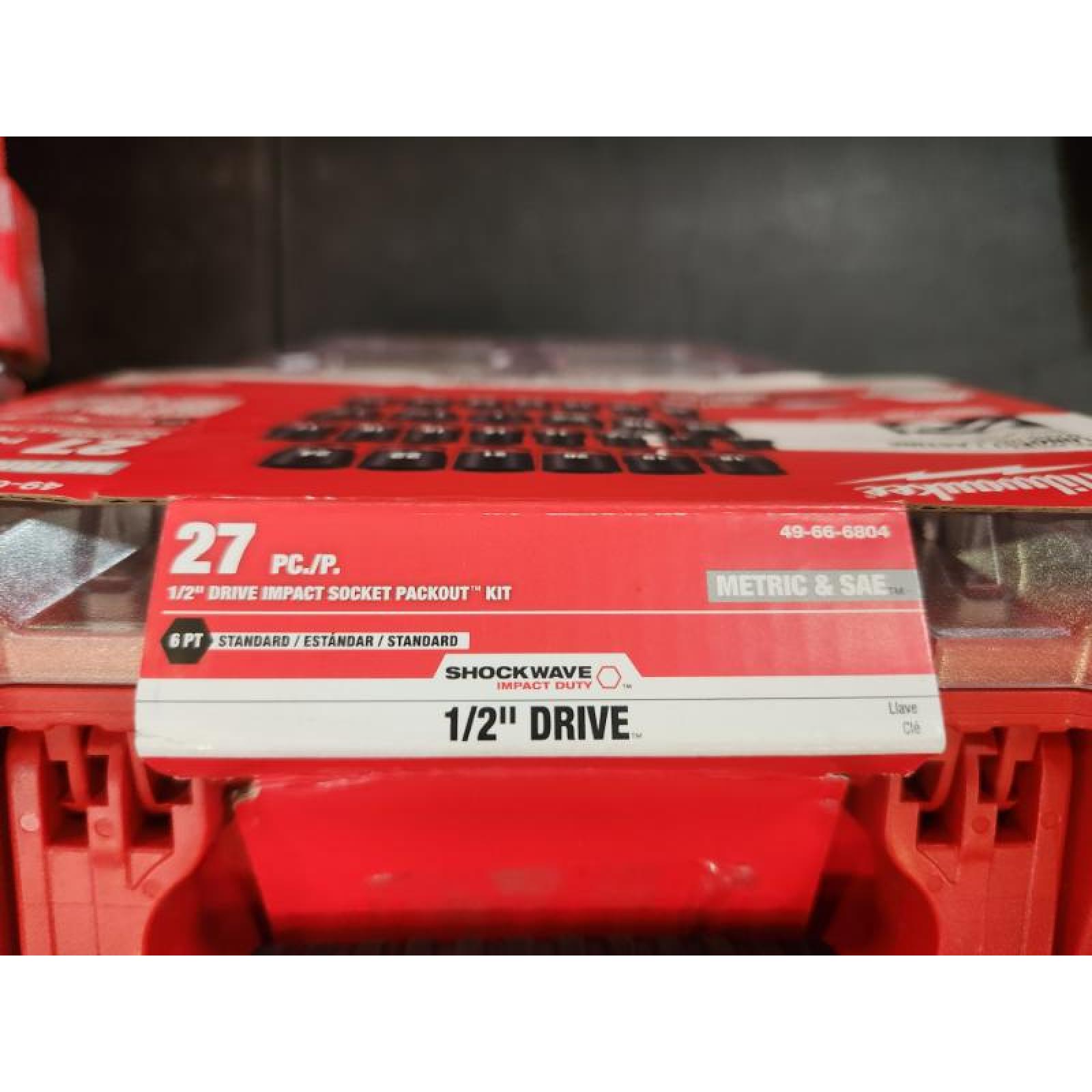 Phoenix NEW Milwaukee SHOCKWAVE Impact-Duty 1/2 in. Drive Metric and SAE Standard Impact PACKOUT Socket Set (27-Piece)