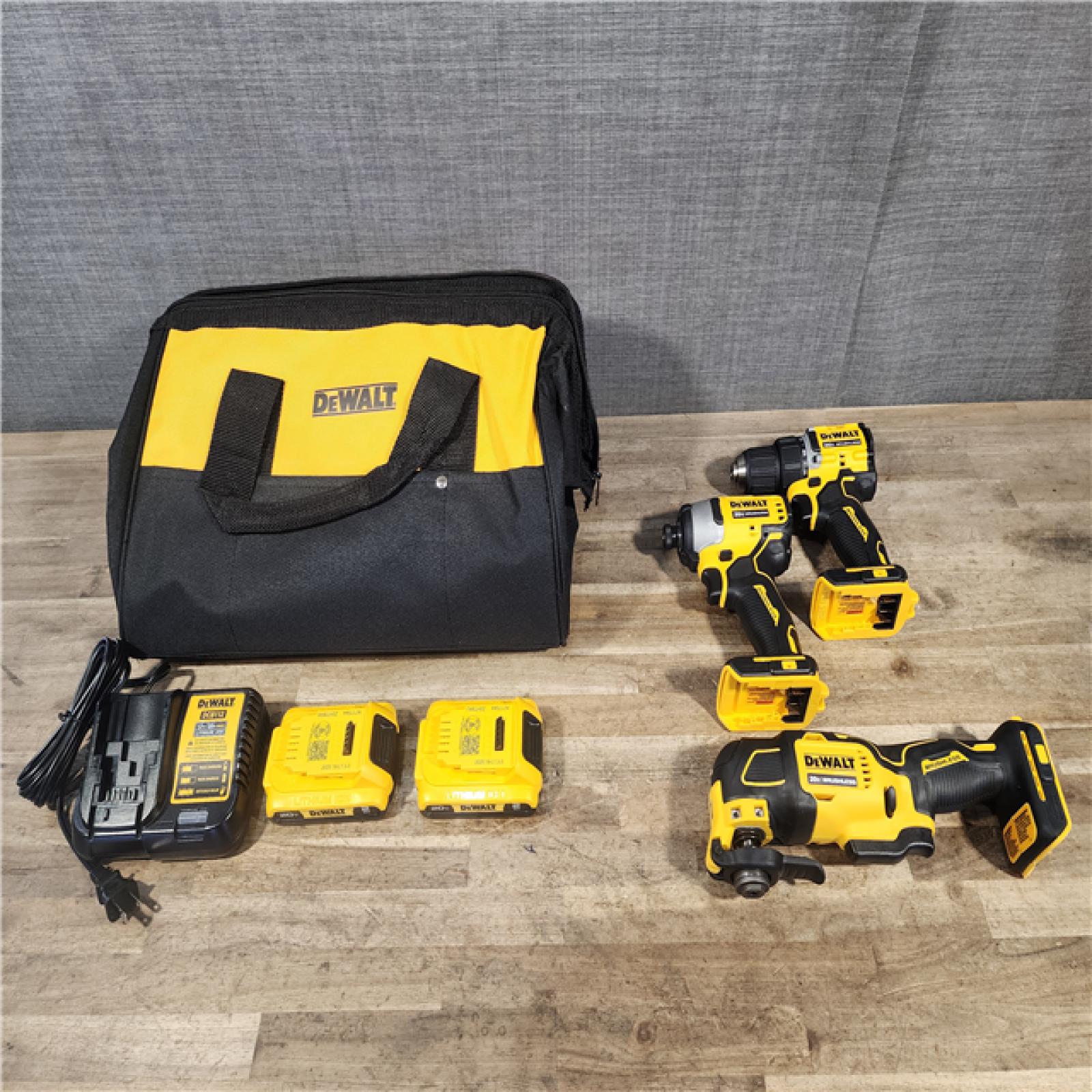 HOUSTON LOCATION - AS-IS DEWALT ATOMIC 20-Volt Lithium-Ion Cordless Brushless (3-Tool) Combo Kit
