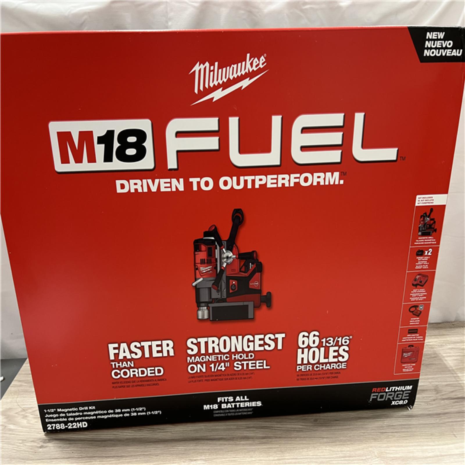 NEW Milwaukee M18 FUEL 18V Lithium-Ion Brushless Cordless 1-1/2 in. Lineman Magnetic Drill High Demand Kit W/ Two 8.0Ah Batteries
