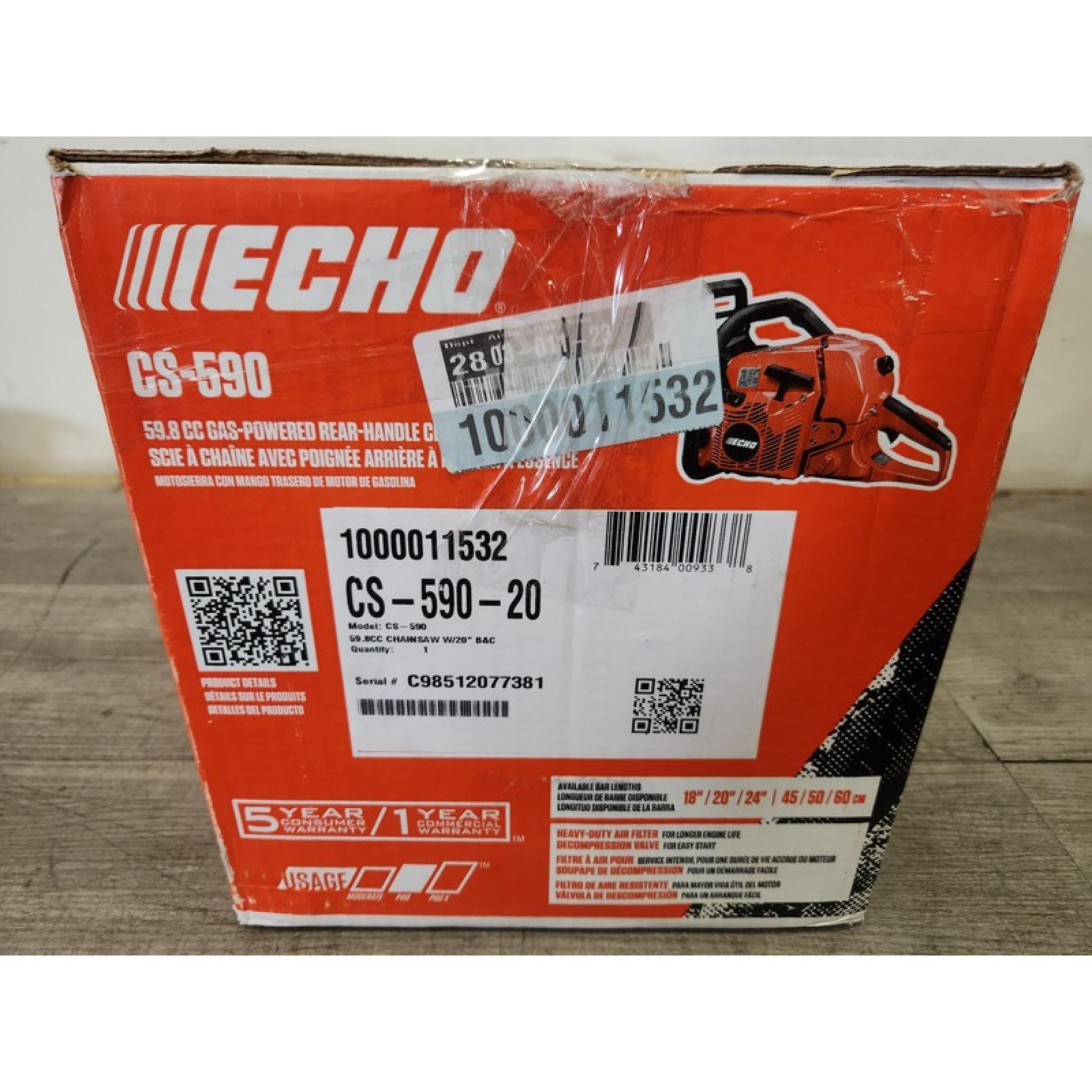 Phoenix NEW ECHO 20 in. 59.8 cc Gas 2-Stroke Rear Handle Timber Wolf Chainsaw