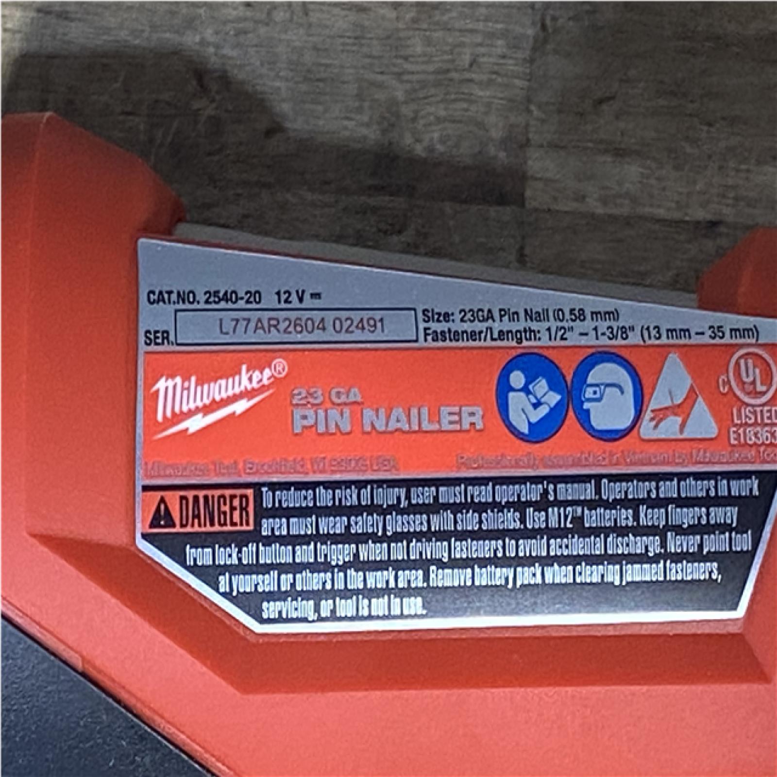 Houston Location AS-IS Milwaukee M12 12-Volt 23-Gauge Lithium-Ion Cordless Pin Nailer (Tool-Only)