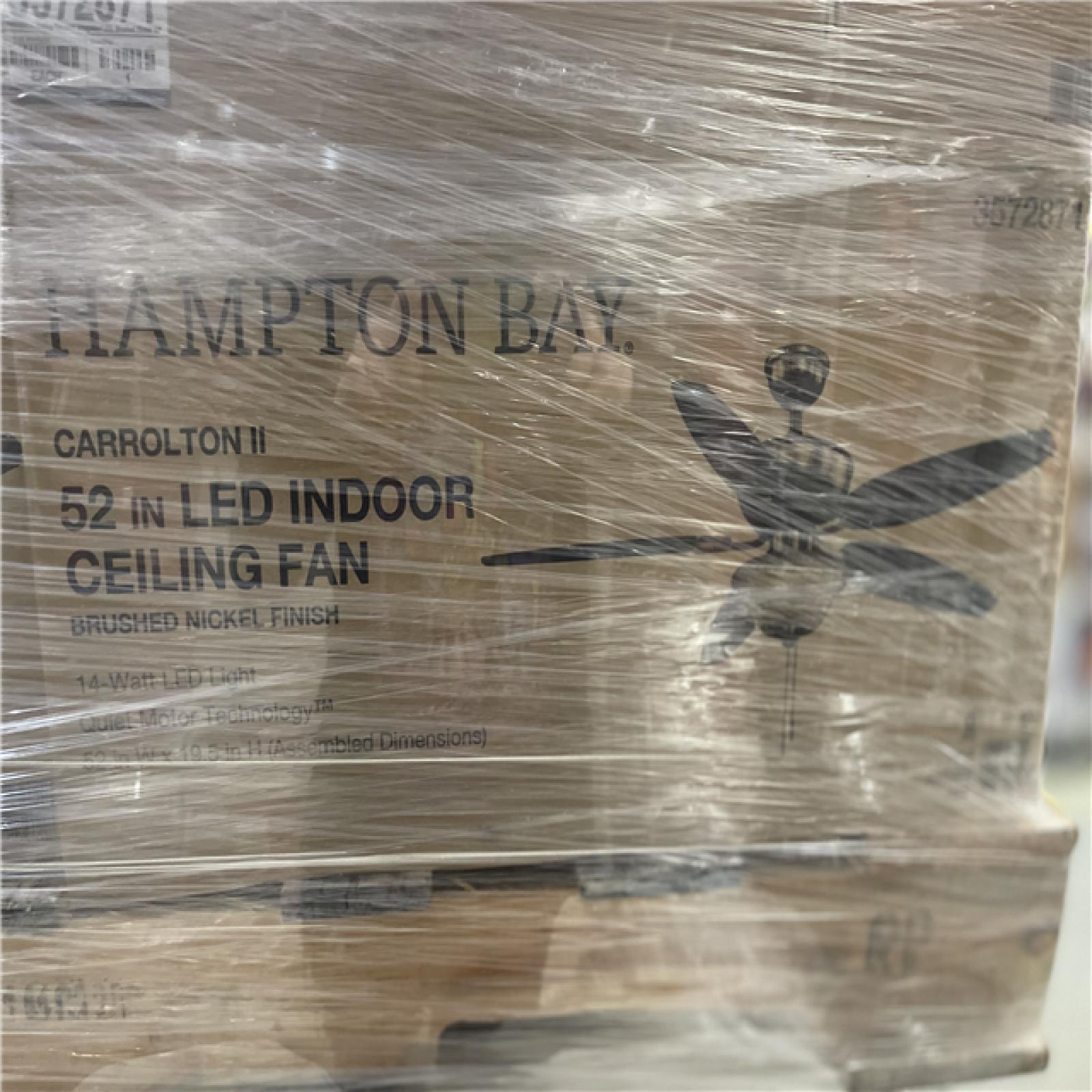 DALLAS LOCATION - Hampton Bay Carrolton II 52 in. LED Indoor Brushed Nickel Ceiling Fan with Light Kit PALLET-(30 UNITS)