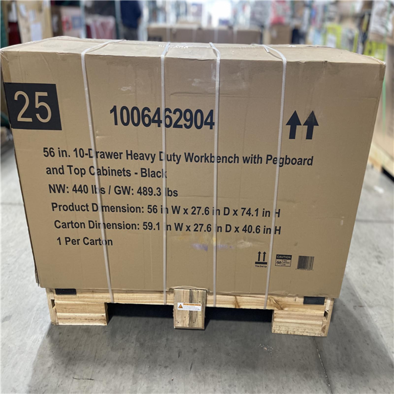 DALLAS LOCATION - Husky 56 in. W x 27.6 in. D 10-Drawer Matte Black Heavy-Duty Mobile Workbench with Pegboard and Top Cabinets